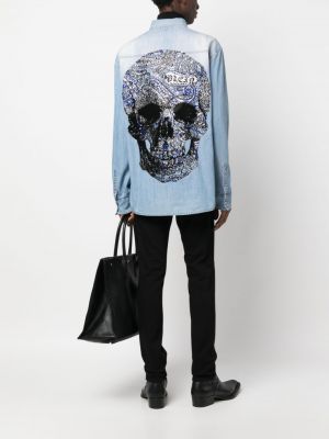 Džínová košile s potiskem Philipp Plein modrá