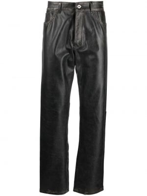 Kožené rovné kalhoty s oděrkami Heron Preston černé