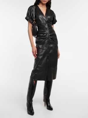 Usnjena midi obleka Isabel Marant črna