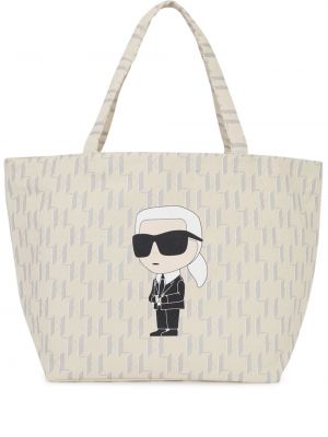 Kožna shopper torbica Karl Lagerfeld bež