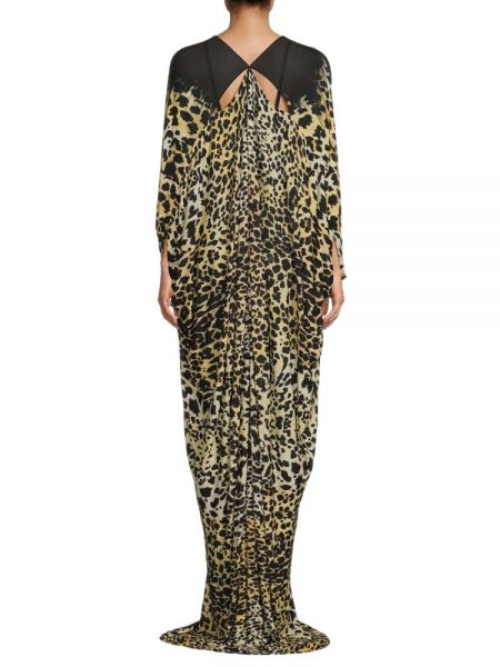 Леопардовое длинное платье с принтом Roberto Cavalli черное