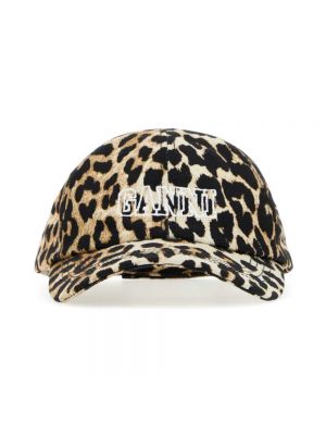 Cappello con visiera di cotone con stampa leopardato Ganni