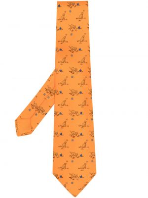 Jedwabny krawat z nadrukiem Hermes pomarańczowy