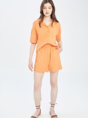Льняная рубашка с коротким рукавом свободного кроя Defacto оранжевая