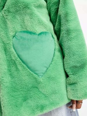 Зеленое пальто из искусственного меха с карманом в форме сердца Neon Rose