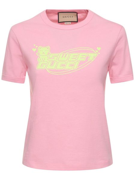 Pamučna majica od jersey Gucci ružičasta
