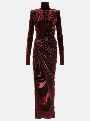 Maksi haljina od samta s draperijom Alexandre Vauthier crvena