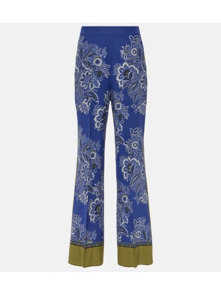 Шелковые брюки с высокой талией с принтом Etro синие