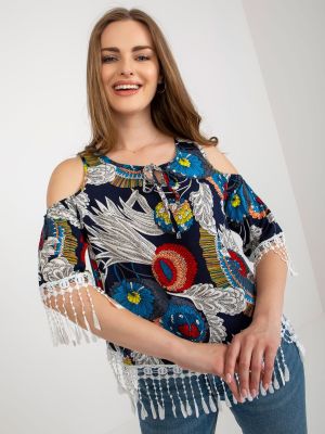 Bluză cu franjuri cu imagine Fashionhunters albastru