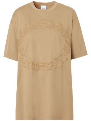 Oversized βαμβακερή μπλούζα με κέντημα Burberry μπεζ