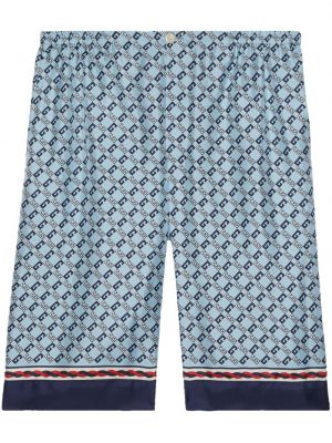 Pantaloni scurți de mătase cu imprimeu geometric Gucci albastru