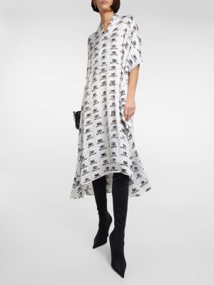 Жакардова копринена миди рокля Balenciaga бяло