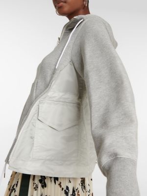 Pamučna hoodie s kapuljačom od jersey Sacai siva