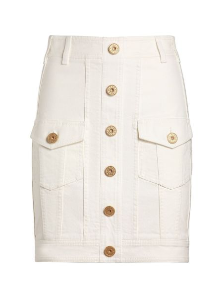 Falda vaquera de algodón Balmain blanco