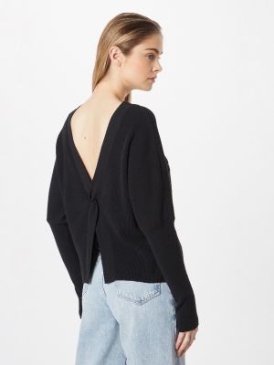 Jednofarebný bavlnený priliehavý sveter Nu-in - čierna
