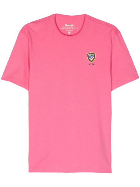 Памучна тениска с принт Blauer розово