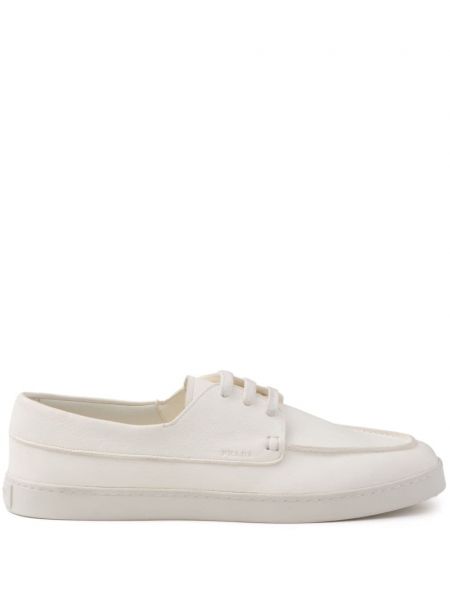 Pantofi loafer cu șireturi din piele din dantelă Prada alb