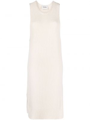 Bavlněné pletené šaty bez rukávů s kulatým výstřihem Nanushka - bílá