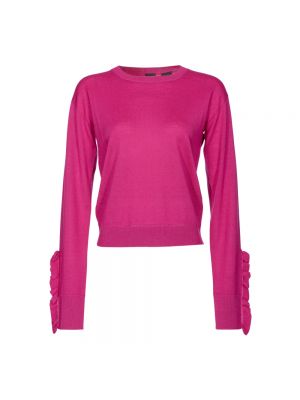Sweter z falbankami z długim rękawem Pinko różowy