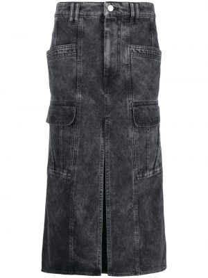 Bavlněné džínová sukně na zip s páskem Isabel Marant - černá