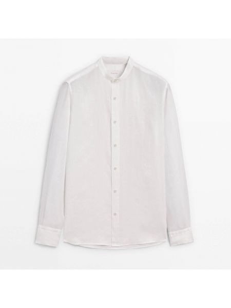 Льняная рубашка с воротником стойка Massimo Dutti белая