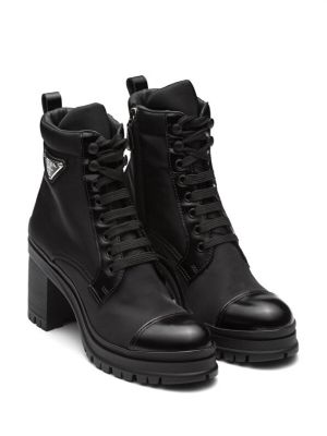 Нейлоновые кожаные ботинки на шнуровке Prada черные