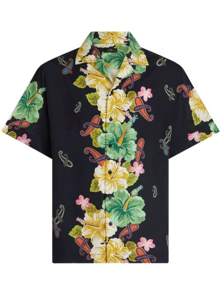 Květinová bavlněná košile s potiskem Etro černá