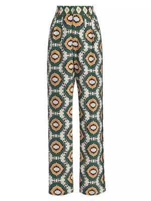 Зеленые шелковые брюки с принтом с геометрическим узором Figue