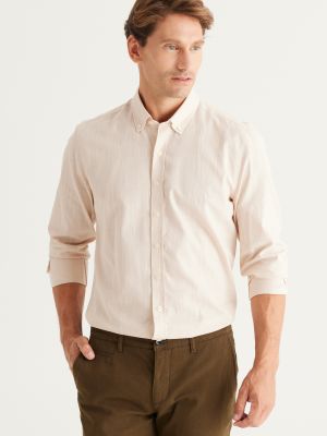Βαμβακερό λινό πουκάμισο σε στενή γραμμή Ac&co / Altınyıldız Classics μπεζ