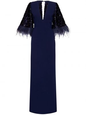 Večerní šaty z peří s potiskem s výstřihem do v Rebecca Vallance - černá