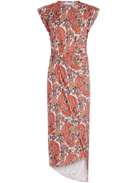 Rochie midi cu imagine cu model paisley drapat Rabanne roșu