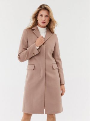 Beżowy płaszcz wełniany wełniany Calvin Klein