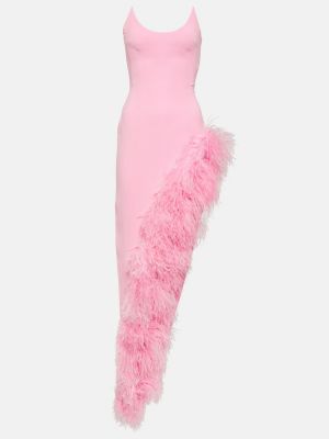 Rochie lunga cu pene asimetrică David Koma roz