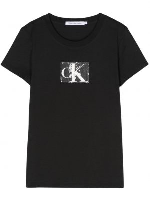 Koszulka z cekinami z nadrukiem Calvin Klein Jeans
