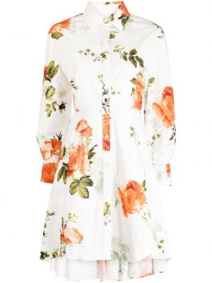 Květinové bavlněné mini šaty s potiskem Erdem bílé