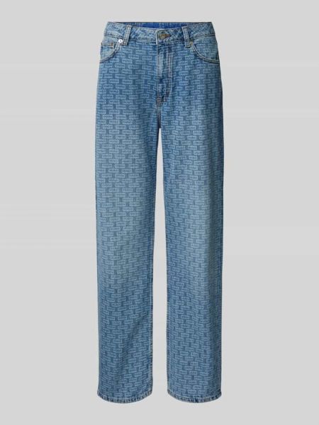 Proste jeansy bawełniane z nadrukiem z wysoką talią Hugo Blue niebieskie