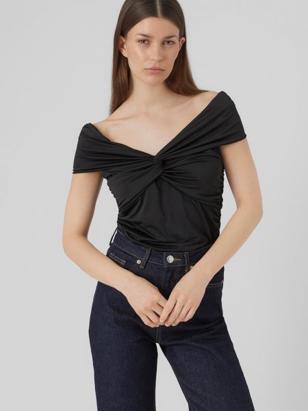 Кружевная блузка с рюшами Vero Moda черная