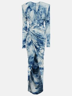 Sukienka długa z nadrukiem drapowana Alexandre Vauthier niebieska