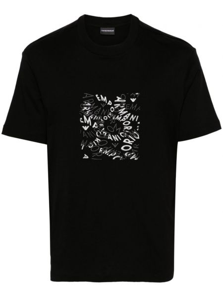 Bombažna majica z vezenjem Emporio Armani črna