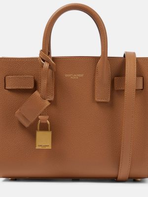 Kožená nákupná taška Saint Laurent hnedá