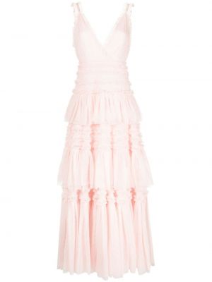 Κοκτέιλ φόρεμα με βολάν από τούλι Needle & Thread ροζ