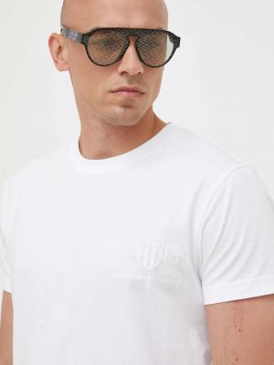 Памучна тениска с дълъг ръкав с апликация Gant бяло