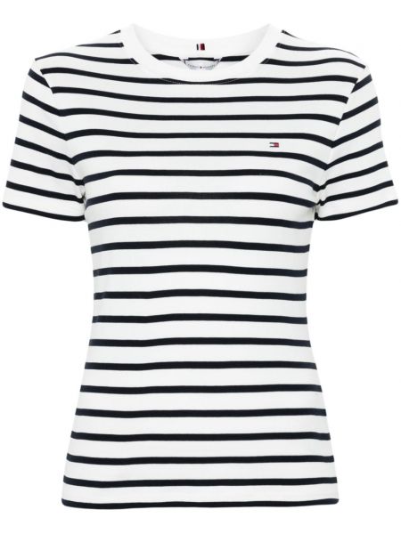 Stribet broderet t-shirt Tommy Hilfiger hvid