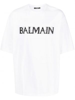 Bombažna majica s kristali Balmain bela