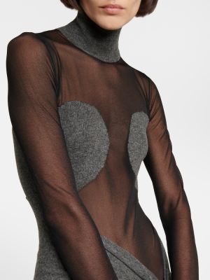 Vestito di lana in mesh con drappeggi Alaïa nero