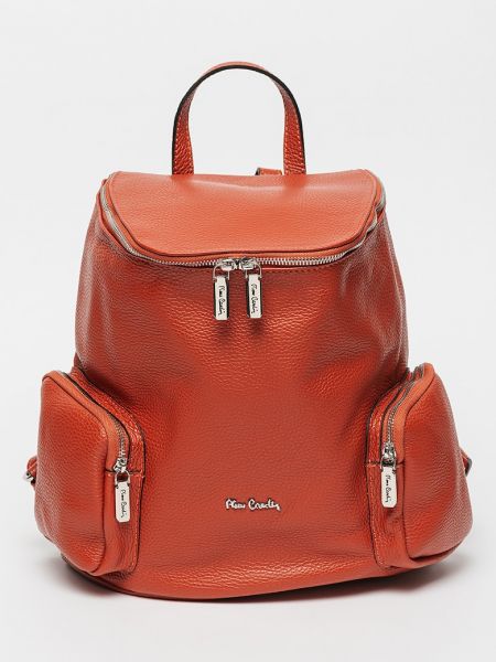 Кожаный рюкзак на молнии с карманами Pierre Cardin красный