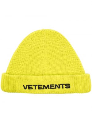 Haftowana czapka z wełny merino Vetements zielona