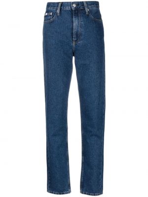Medvilninės tiesūs džinsai Calvin Klein Jeans mėlyna