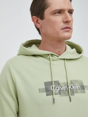 Памучен суичър с качулка с апликация Calvin Klein зелено