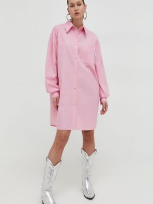 Pamučna mini haljina oversized Moschino Jeans ružičasta